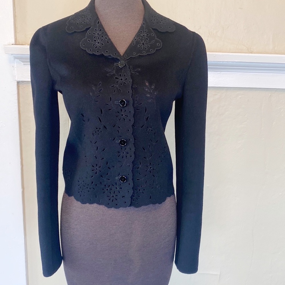 Valentino Black Floral Cutout Wool Blazer